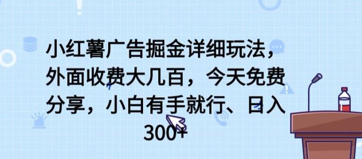 小红薯广告掘金详细玩法，外面收费大几百，小白有手就行，日入300+【揭秘】-皮皮网创
