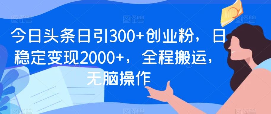 今日头条日引300+创业粉，日稳定变现2000+，全程搬运，无脑操作-皮皮网创