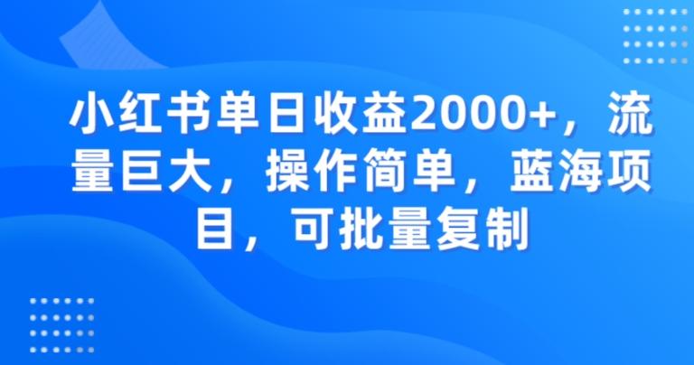 小红书单日收益2000+，流量巨大，操作简单，蓝海项目，可批量操作-皮皮网创