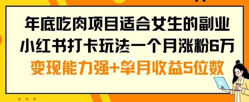 年底吃肉项目适合女生的副业小红书打卡玩法一个月涨粉6万+变现能力强+单月收益5位数【揭秘】-皮皮网创