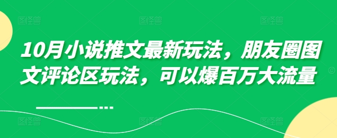 10月小说推文最新玩法，朋友圈图文评论区玩法，可以爆百万大流量 -皮皮网创
