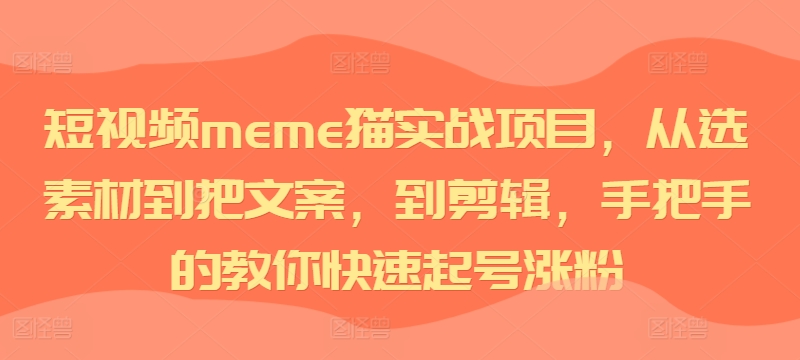 短视频meme猫实战项目，从选素材到把文案，到剪辑，手把手的教你快速起号涨粉-皮皮网创