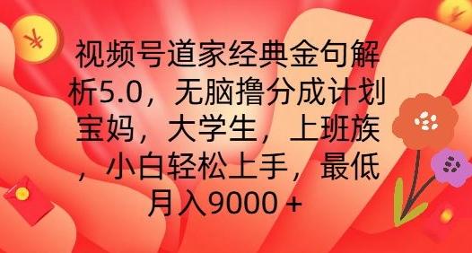 视频号道家经典金句解析5.0.无脑撸分成计划，小白轻松上手，最低月入9000+【揭秘】-皮皮网创