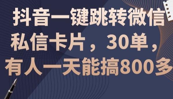 抖音一键跳转微信私信卡片，30单，一天能搞800多-皮皮网创