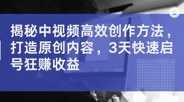 揭秘中视频高效创作方法，打造原创内容，3天快速启号狂赚收益【揭秘】-皮皮网创