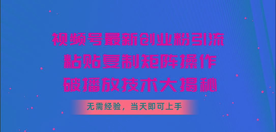 视频号最新创业粉引流，粘贴复制矩阵操作，破播放技术大揭秘，无需经验…-皮皮网创