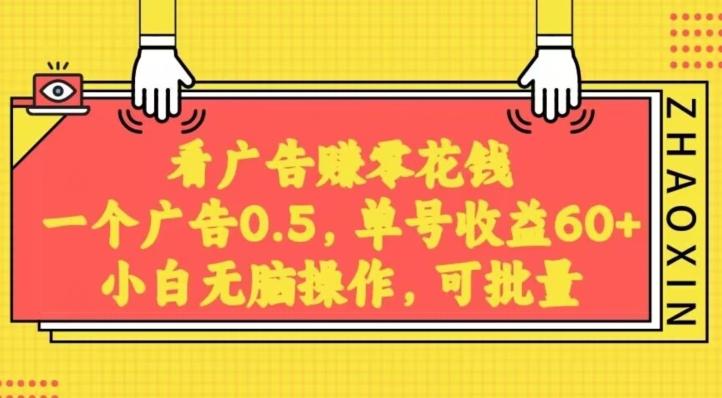无脑看广告获取收益，一条广告0.5，日稳定60-100+，可批量放大，超级稳定-皮皮网创