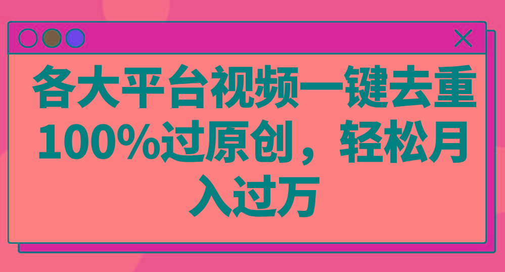 各大平台视频一键去重，100%过原创，轻松月入过万！-皮皮网创