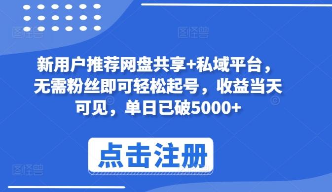 新用户推荐网盘共享+私域平台，无需粉丝即可轻松起号，收益当天可见，单日已破5000+【揭秘】-皮皮网创