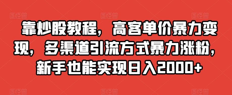 靠炒股教程，高客单价暴力变现，多渠道引流方式暴力涨粉，新手也能实现日入2000+【揭秘】-皮皮网创