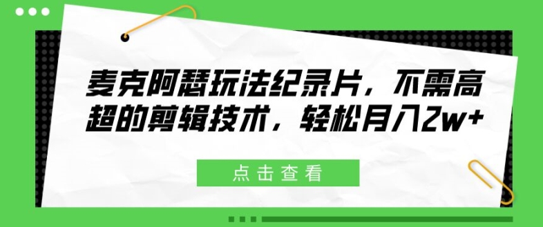 麦克阿瑟玩法纪录片，不需高超的剪辑技术，轻松月入2w+【揭秘】-皮皮网创