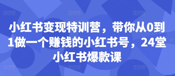 小红书变现特训营，带你从0到1做一个赚钱的小红书号，24堂小红书爆款课-皮皮网创