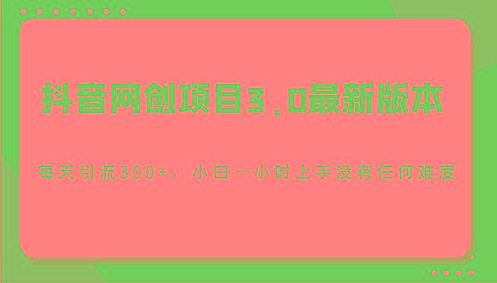 抖音网创项目3.0最新版本，每天引流300+，小白一小时上手没有任何难度-皮皮网创