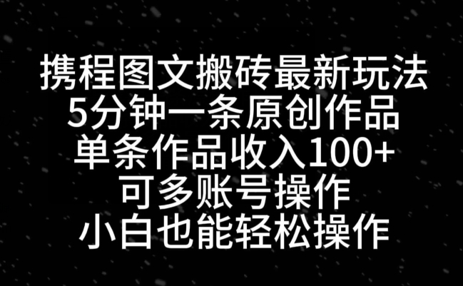 携程图文搬砖最新玩法，5分钟一条原创作品，单条作品收入100+-皮皮网创