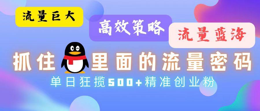 流量蓝海，抓住QQ里面的流量密码！高效策略，单日狂揽500+精准创业粉-皮皮网创