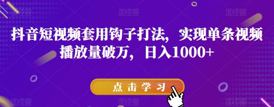 抖音短视频套用钩子打法，实现单条视频播放量破万，日入1000+【揭秘】-皮皮网创