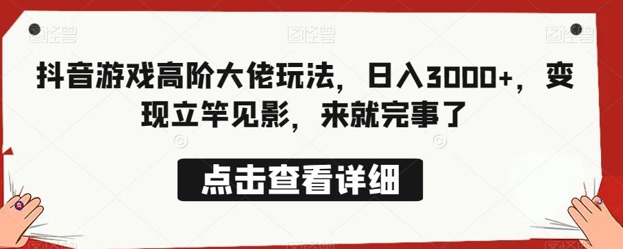 抖音游戏高阶大佬玩法，日入3000+，变现立竿见影，来就完事了-皮皮网创