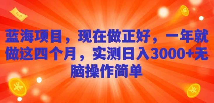 蓝海项目，现在做正好，一年就做这4个月，实测日入3000+，无脑简单操作-皮皮网创