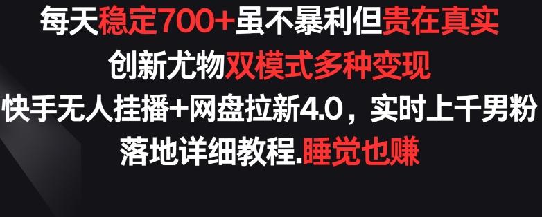 每天稳定700+，收益不高但贵在真实，创新尤物双模式多渠种变现，快手无人挂播+网盘拉新4.0【揭秘】-皮皮网创