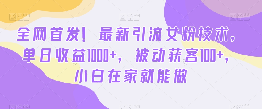 全网首发！最新引流女粉技术，单日收益1000+，被动获客100+，小白在家就能做【揭秘】-皮皮网创