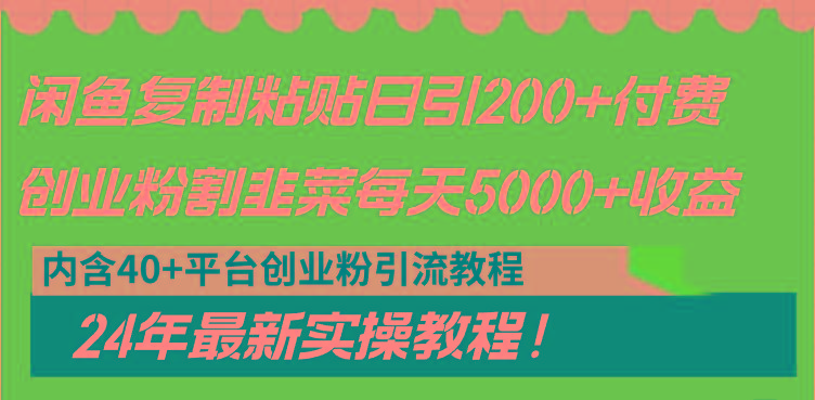 闲鱼复制粘贴日引200+付费创业粉，割韭菜日稳定5000+收益，24年最新教程！-皮皮网创