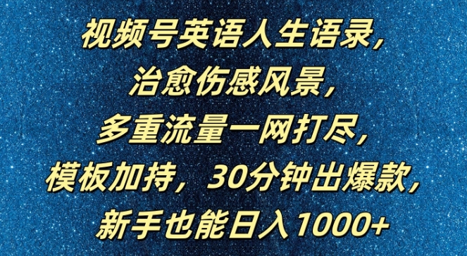视频号英语人生语录，多重流量一网打尽，模板加持，30分钟出爆款，新手也能日入1000+【揭秘】-皮皮网创