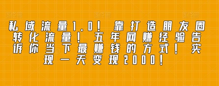 私域流量1.0！靠打造朋友圈转化流量！五年网赚经验告诉你当下最赚钱的方式！实现一天变现2000！-皮皮网创