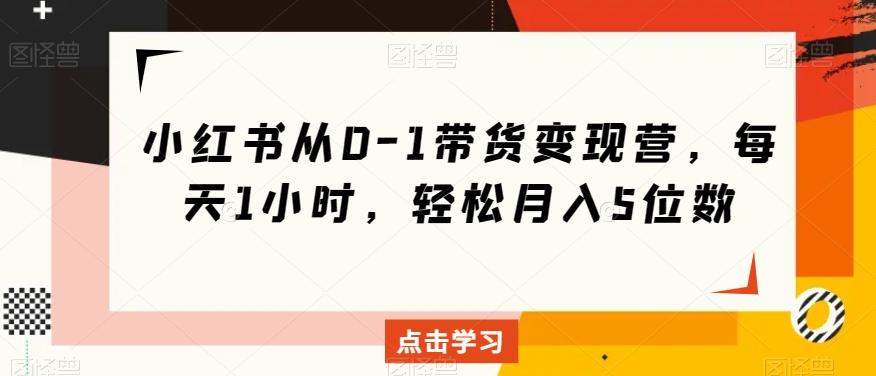 小红书从0-1带货变现营，每天1小时，轻松月入5位数-皮皮网创