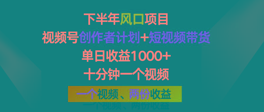 下半年风口项目，视频号创作者计划+视频带货，单日收益1000+，一个视频两份收益-皮皮网创