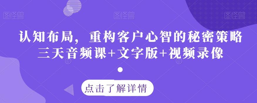认知布局，重构客户心智的秘密策略三天音频课+文字版+视频录像-皮皮网创