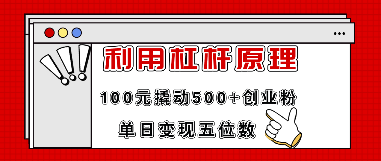 利用杠杆100元撬动500+创业粉，单日变现5位数-皮皮网创