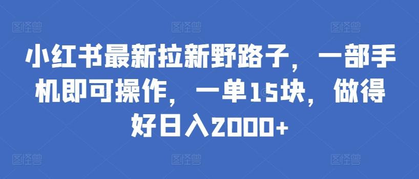 小红书最新拉新野路子，一部手机即可操作，一单15块，做得好日入2000+【揭秘】-皮皮网创