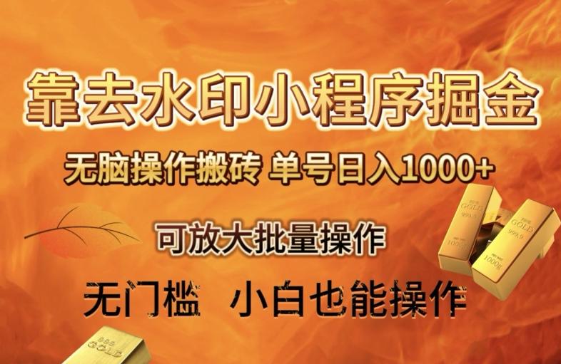 靠去水印小程序无脑操作搬砖，单号日入1000+保姆级教程可放大批量操作【揭秘】-皮皮网创