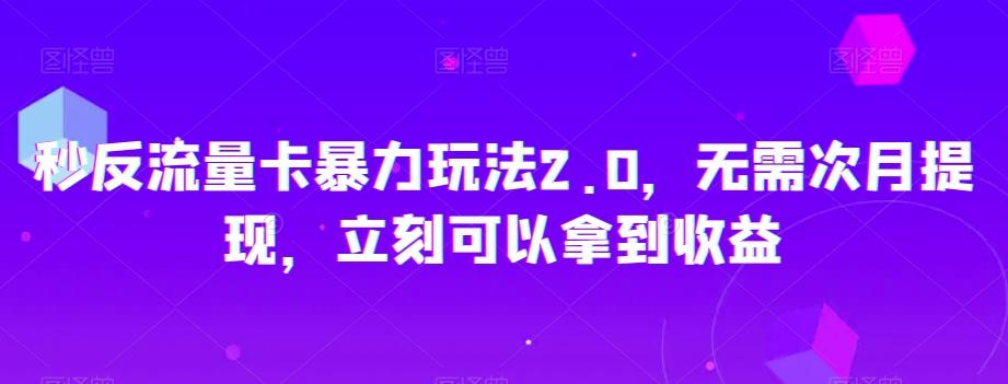 秒反流量卡暴力玩法2.0，无需次月提现，立刻可以拿到收益【揭秘】-皮皮网创