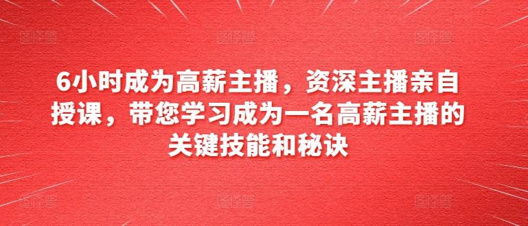 6小时成为高薪主播，资深主播亲自授课，带您学习成为一名高薪主播的关键技能和秘诀-皮皮网创