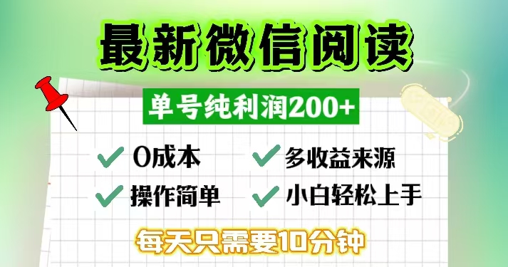 微信阅读最新玩法，每天十分钟，单号一天200+，简单0零成本，当日提现-皮皮网创