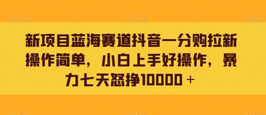 新项目蓝海赛道抖音一分购拉新操作简单，小白上手好操作，暴力七天怒挣10000＋-皮皮网创