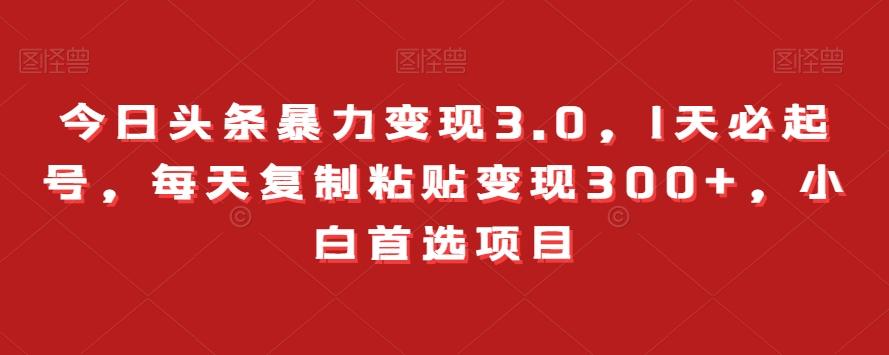 今日头条暴力变现3.0，1天必起号，每天复制粘贴变现300+，小白首选项目-皮皮网创