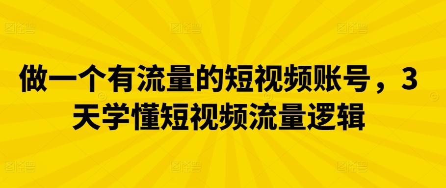 做一个有流量的短视频账号，3天学懂短视频流量逻辑-皮皮网创