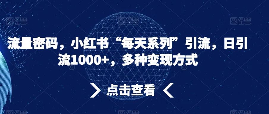 流量密码，小红书“每天系列”引流，日引流1000+，多种变现方式【揭秘】-皮皮网创