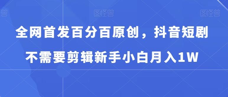 全网首发百分百原创，抖音短剧不需要剪辑新手小白月入1W-皮皮网创