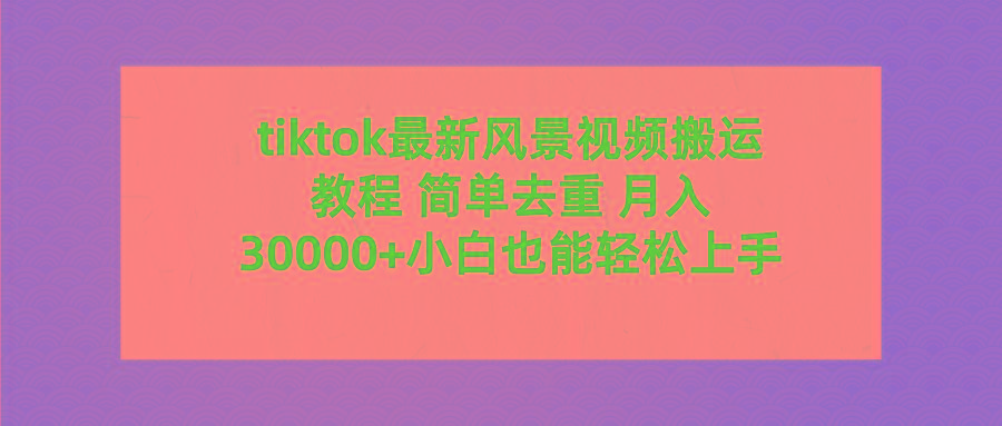 (9804期)tiktok最新风景视频搬运教程 简单去重 月入30000+附全套工具-皮皮网创