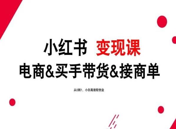 2024年最新小红书变现课，电商&买手带货&接商单，从0到1，小白高效轻创业-皮皮网创