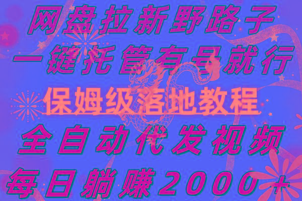 网盘拉新野路子，一键托管有号就行，全自动代发视频，每日躺赚2000＋，…-皮皮网创