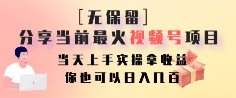 无保留分享当前最火视频号项目，当天上手实操拿收益，你也可以日入几百-皮皮网创