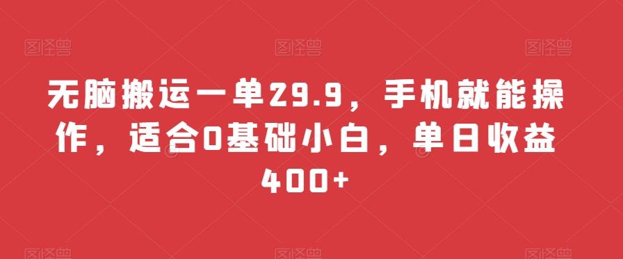 无脑搬运一单29.9，手机就能操作，适合0基础小白，单日收益400+-皮皮网创