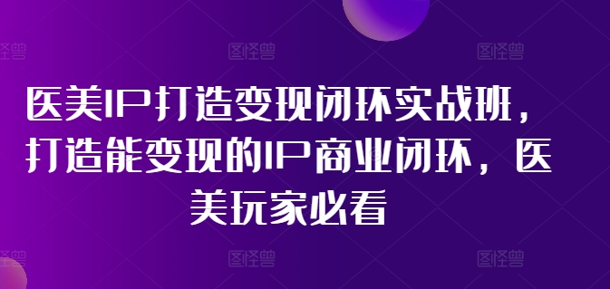 医美IP打造变现闭环实战班，打造能变现的IP商业闭环，医美玩家必看!-皮皮网创