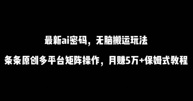 最新ai流量密码，傻瓜式搬运玩法，条条原创，多平台矩阵操作，月赚5万+保姆式教程【揭秘】-皮皮网创