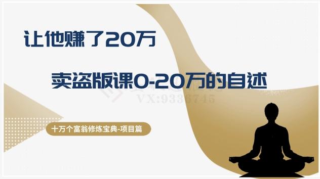十万个富翁修炼宝典之9.让他赚了20万，卖盗版课0-20万的自述-皮皮网创