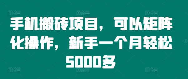 手机搬砖项目，可以矩阵化操作，新手一个月轻松5000多-皮皮网创